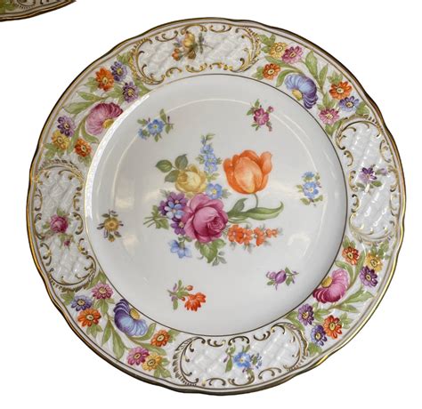 Set Of Eight Dresden Flowers Empress Schumann Bavaria Salad Plates For