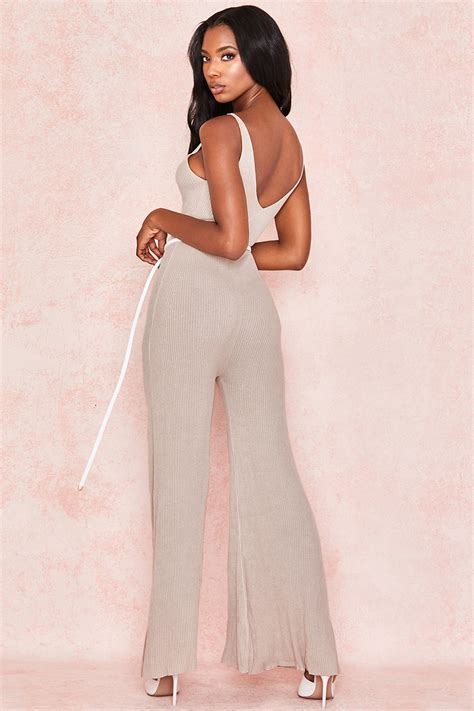 Clothing Jumpsuits Evana Stone Ribbed Knit Jumpsuit