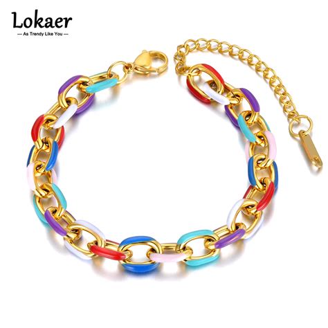 Lokaer Titanium Stainless Steel Chain Link Bracelets Trendy 18k Gold