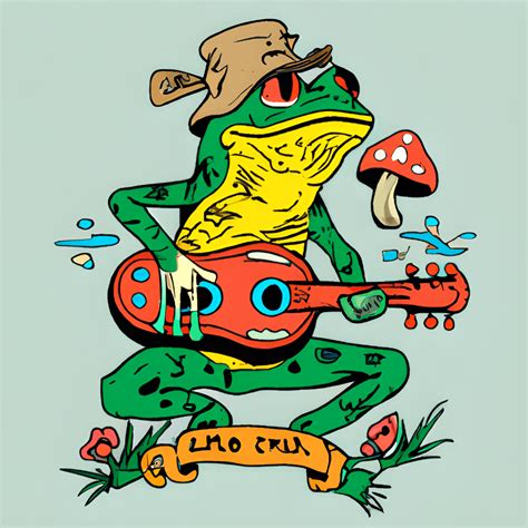 Cottagecore Aesthetic Frog Playing Banjo On Mushroom Tshirt Graphic