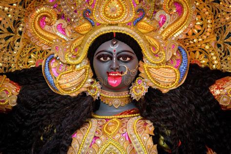 Idol Of Goddess Maa Kali At A Decorated Puja Pandal In Kolkata India