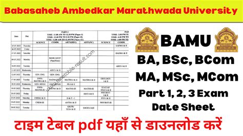 Bamu Exam Time Table Marathwada University Exam Date