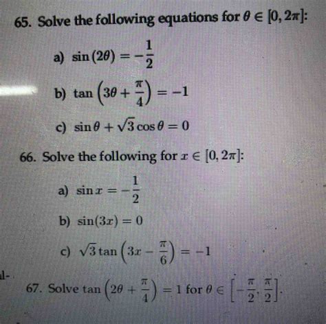 Solved 65 Solve The Following Equations For θ∈[0 2π] A