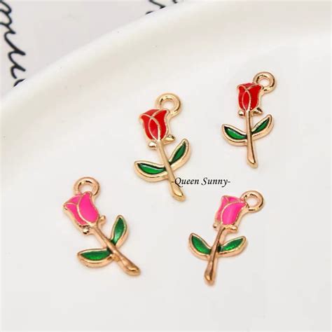 Jual Charm Enamel Bunga Mawar Bandul Korea Rose Pendant Liontin Kalung