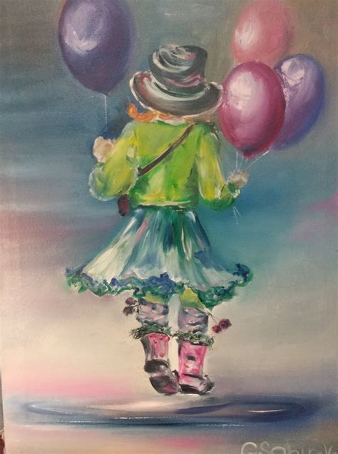 Girl With Balloons Original Oil Painting New Year Gift Etsy