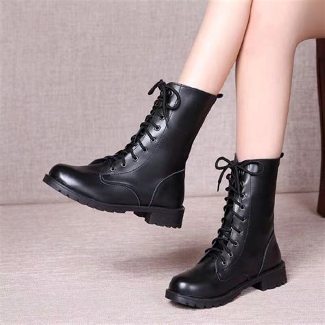 Korea Unisex Martin Boots Women Wild Black mid-calf Boots | Shopee Philippines