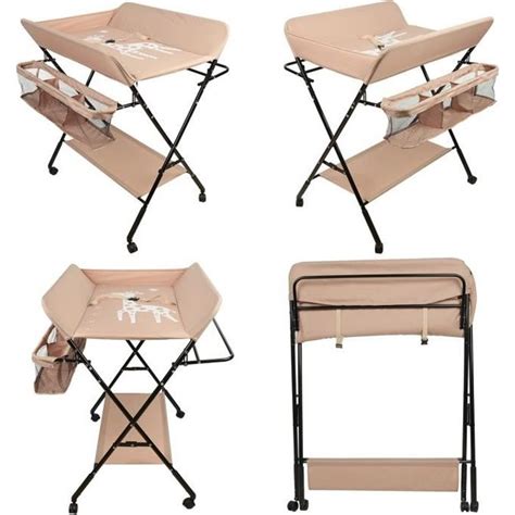 Table à Langer Pliable NUO Rose Clair Avec paniers 4 roues