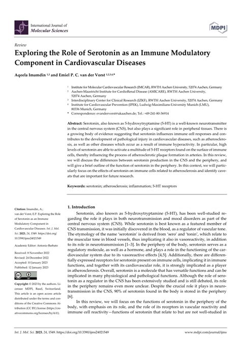 Pdf Exploring The Role Of Serotonin As An Immune Modulatory Component