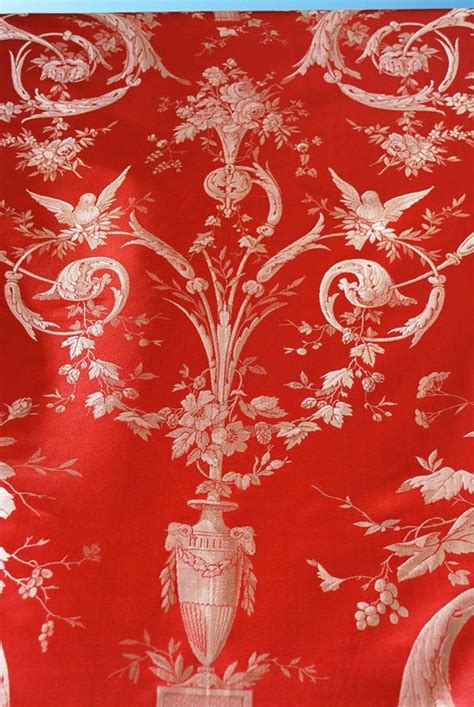 Antique Luminous French Silk Damask Neoclassical Design Motif