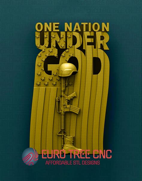 Military One Nation Under God American Flag 3D STL Model CNC Router