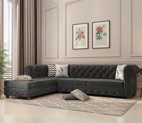 5 Seater Velvet Corner L Shape Sofa Set With Lounger For Home At 38000