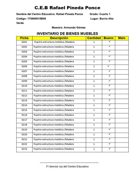 Formato Para Inventario De Bienes Muebles Pdf