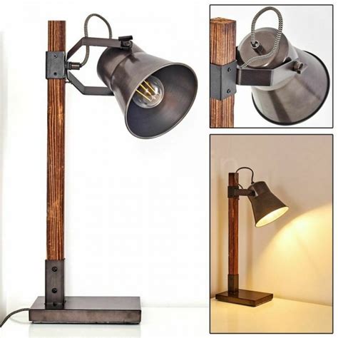 Lampka nocna do czytania lampa stołowa vintage retro drewno metal loft