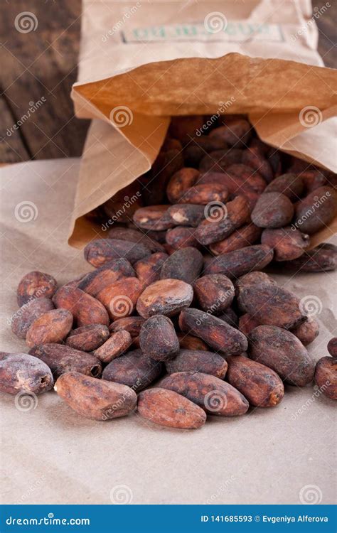 cocoa beans   paper bag stock image image  paper