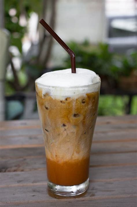 Iced Coffee With Milk Is On The Table Stock Image Image Of Fresh