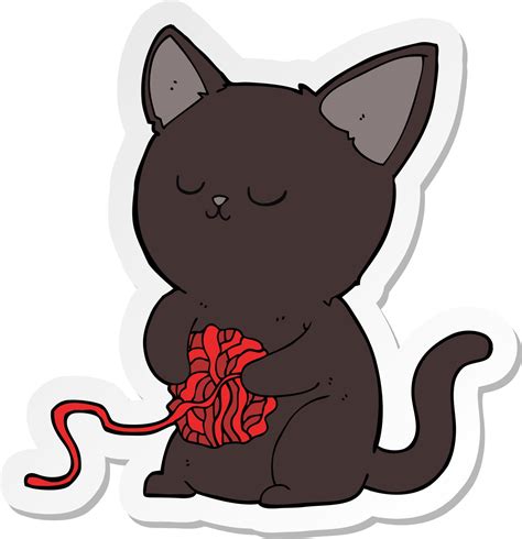 Sticker Of A Cartoon Cute Black Cat Playing With Ball Of Yarn 10647450