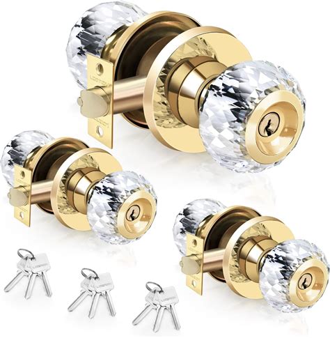 Loqron Crystal Door Knobs With Lock And Keys 3 Pack Keyed Alike Glass