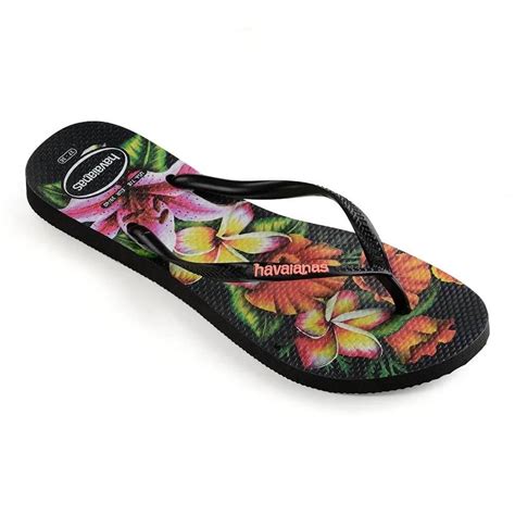 Chinelo Havaianas Slim Floral Feminino Preto E Laranja Zattini