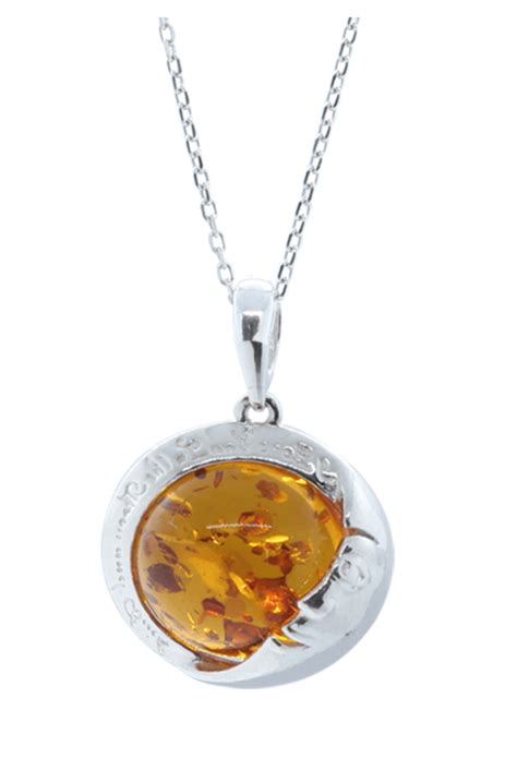 Collier Lune Et Soleil Bijou Symbolique Ambre Et Argent