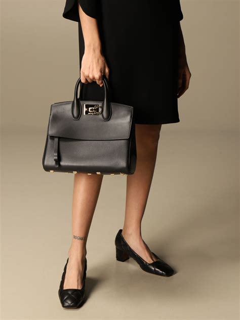 Salvatore Ferragamo The Studio Bag In Textured Leather Black