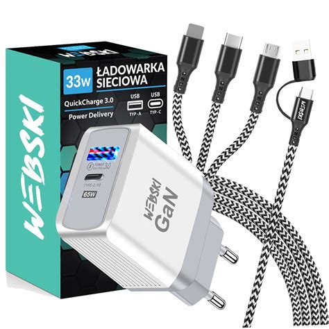 Szybka Adowarka Sieciowa Usb Kostka Qc Pd Gan Kabel Oplot W Nylon