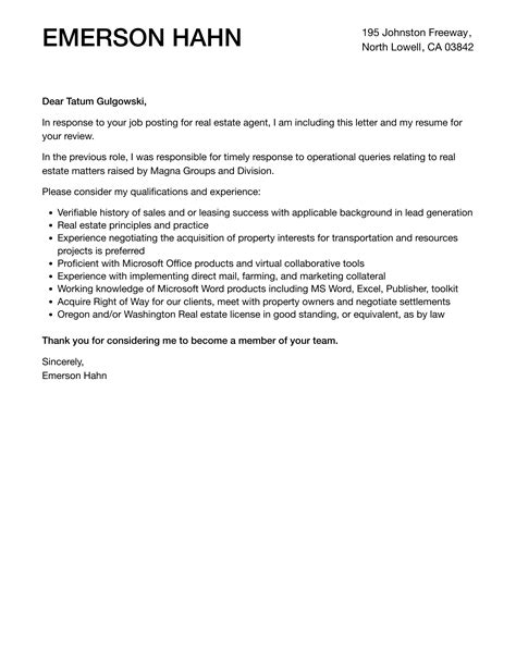 Real Estate Agent Cover Letter Velvet Jobs