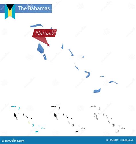 The Bahamas Blue Low Poly Map With Capital Nassau Cartoon Vector