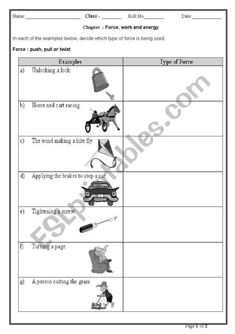 English Worksheets Force Work And Energy Energyworksheet