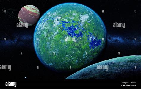 Jungle Exoplanet Green And Biologically Active Alien Planet With Moons