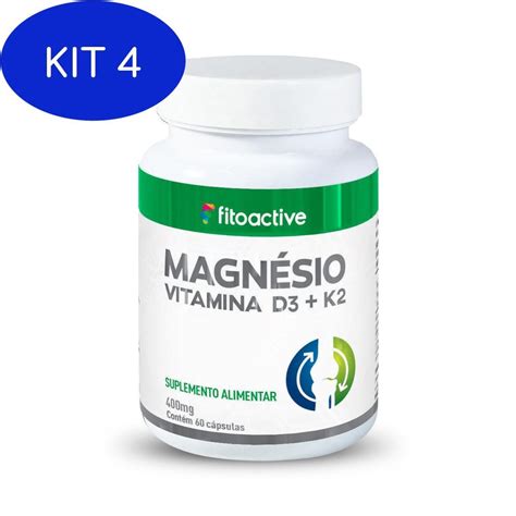 Kit 4 Magnésio Vitamina K2 E Vitamina D3 400 Mg 60 Caps no Shoptime