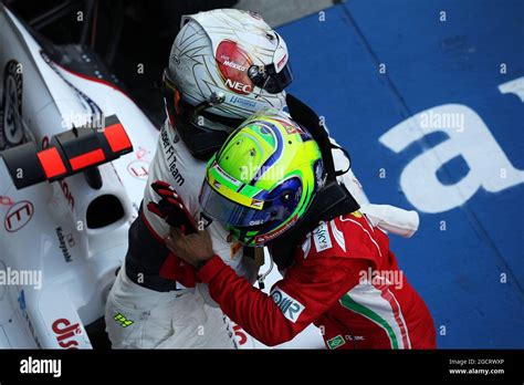 L To R Kamui Kobayashi JPN Sauber Celebrates His Third Position In