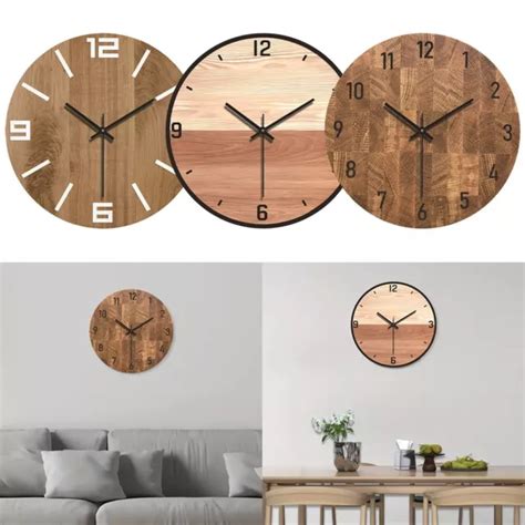 HORLOGE MURALE EN Bois Fonctionnement Silencieux Avec Motif Craquel Et