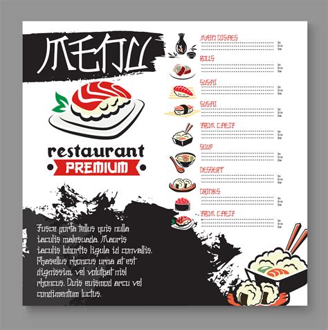 Vector Menu For Japanese Sushi Food Restaurant Vector Art At