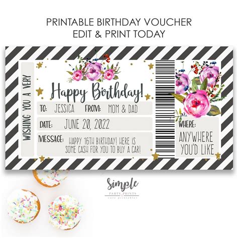 Editable Birthday Gift Voucher, Printable Bday Certificate Template ...