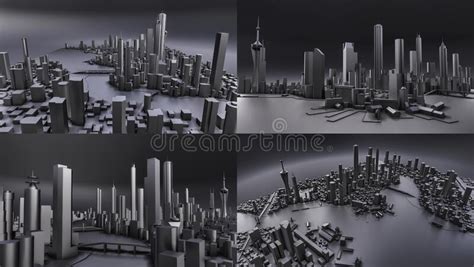 Set Three Dimensional Landscape Of The Modern City The Huge Layout Of