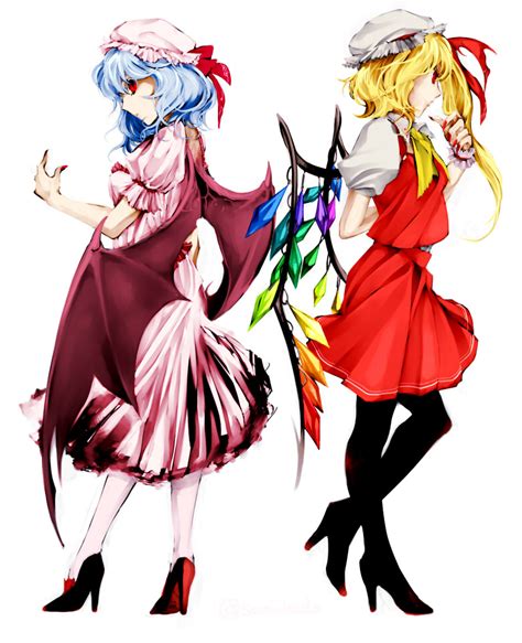 Safebooru Ascot Bat Wings Black Legwear Blonde Hair Blue Hair Flandre Scarlet Hat High Heels