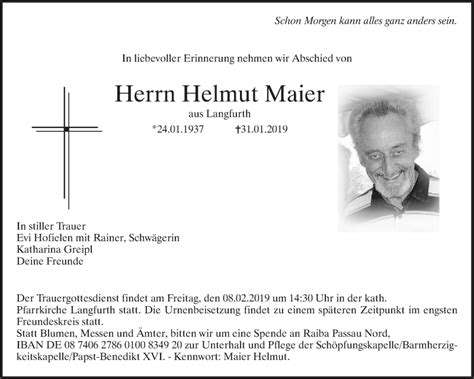 Traueranzeigen Von Helmut Maier Zvw Trauer