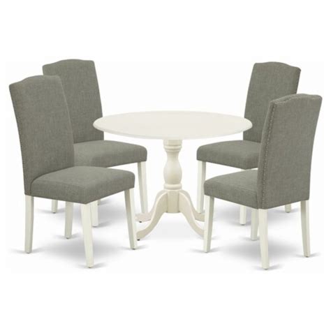 East West Furniture Dublin Piece Wood Dining Set In Linen White Dark