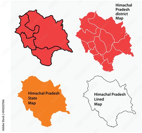 Himachal Pradesh map vector, political map vector, himachal tourism ...