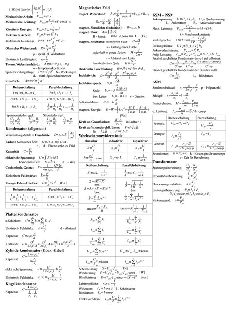 Formelsammlung Et Zusammenfassung Grundlagen Der Elektrotechnik