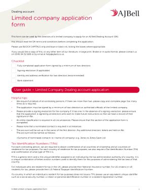 Fillable Online Dealing Accountlimited Company Application Form Fax