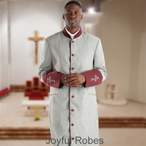 309 M Mens Pastorclergy Robe Greymaroon Cuff Clergy Maroon Pastor