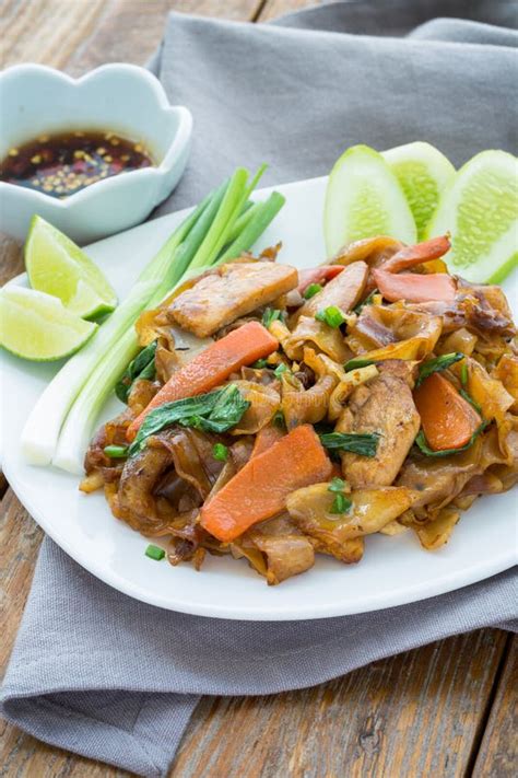 Stir Fried Flat Noodles With Chicken Stock Image Image Of Culinary