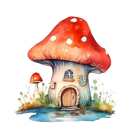 Aquarela Clipart De Uma Casa De Cogumelo Foto Premium