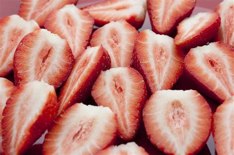 sliced halved strawberries  stock image