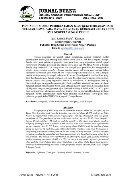 PDF PENGARUH MODEL PEMBELAJARAN TEAM QUIZ TERHADAP HASIL BELAJAR