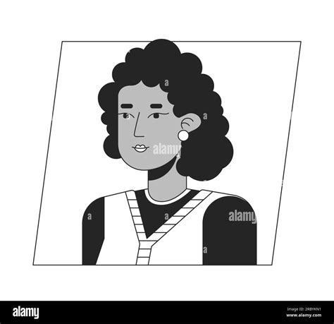 Adult African American Woman With Curly Hair Black White Cartoon Avatar Icon Stock Vector Image