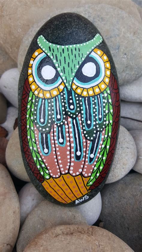 Colorful Owl Painted Rock Artist Anita Schmidt Painted Rocks Owl