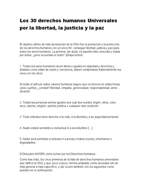 Los 30 Derechos Humanos Universales Por La Libertad Pdf Derechos Humanos Libertad