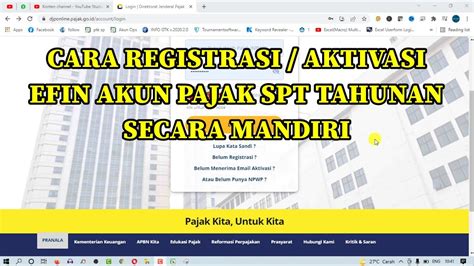 Cara Registrasi Atau Aktivasi Efin Akun Pajak Spt Tahunan Youtube